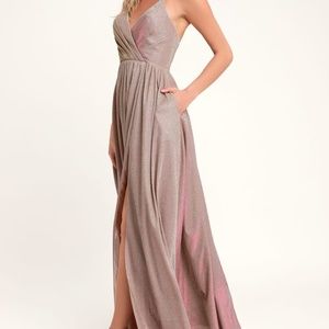 Lulu’s Alnair Iridescent Blush Glitter Maxi Dress